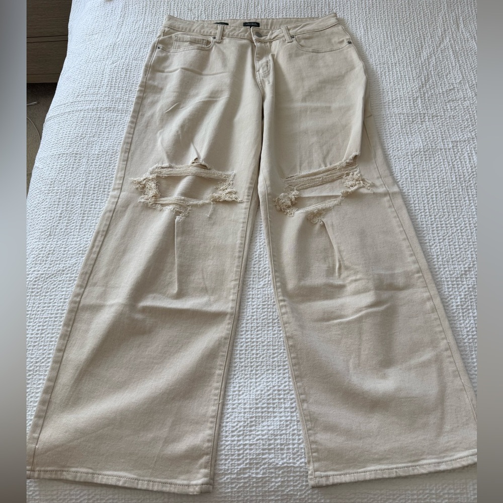 Wild Fable Cream Distressed Wide Leg Jeans